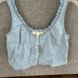 NWT Madewell Denim Ruffled U-Neck Crop Top XXS